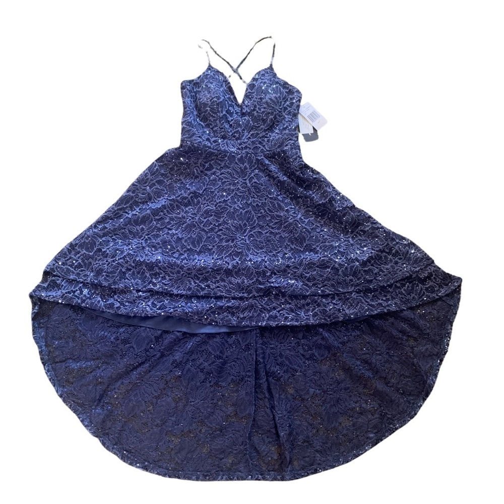 Jodi Kristopher New With Tags Juniors Size 1 Blue Sequin High Low Party Dress - Picture 4 of 9